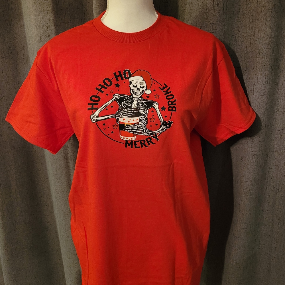 Red Graphic T-Shirt with Skeleton Design
